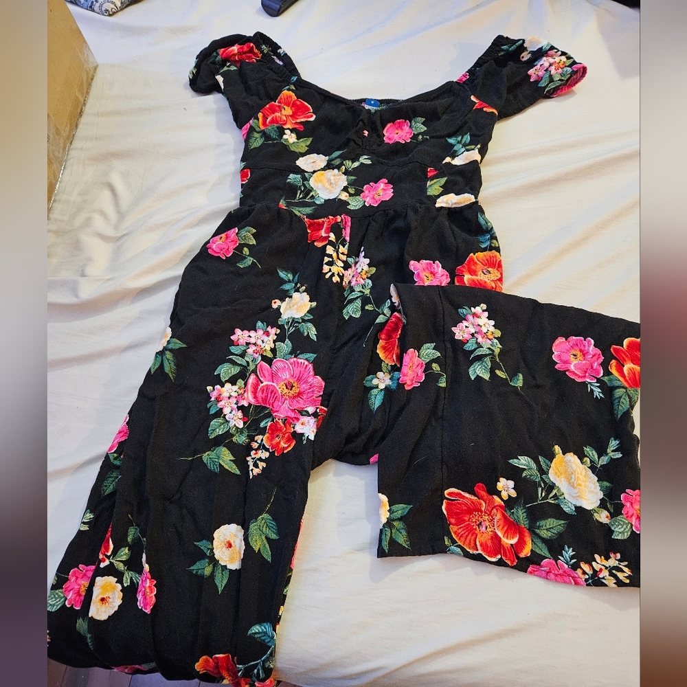Black floral jumpsuit romper